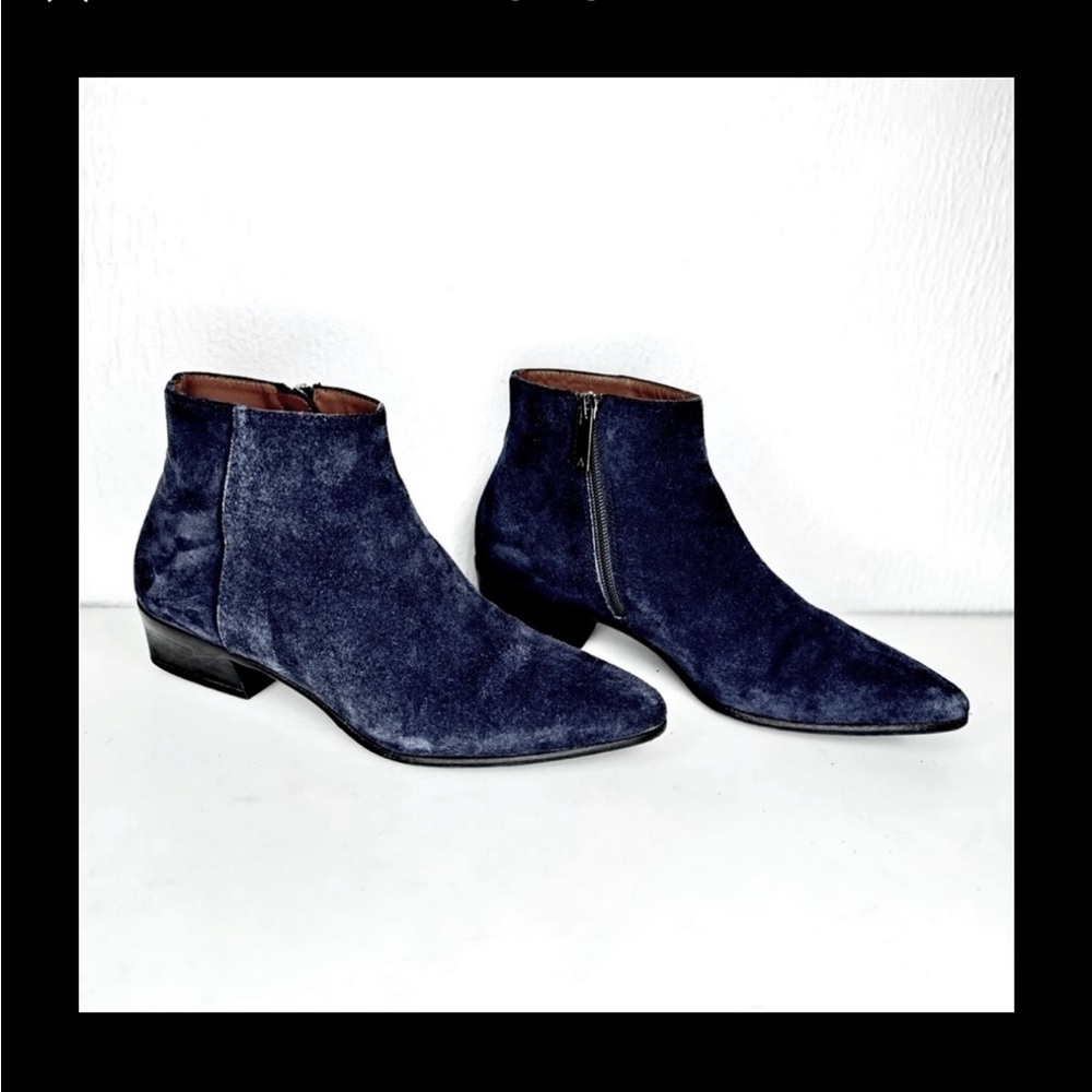 Aquatalia Navy Blue Suede Booties Italian Ankle Boots